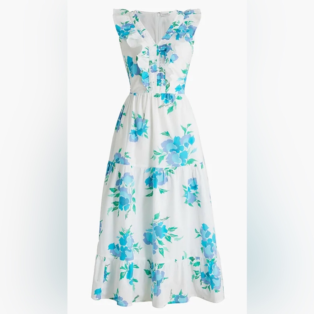 J. Crew White and Blue Sleeveless V-Neck Sundress